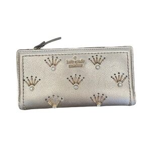Kate Spade Metallic Gold Pebbled Leather Sunburst‎ Studded Bifold Wallet